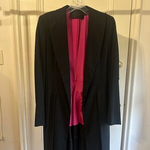 Vintage Donna Karan New York Pink-Lined Rouched-Back Black Blazer Coat